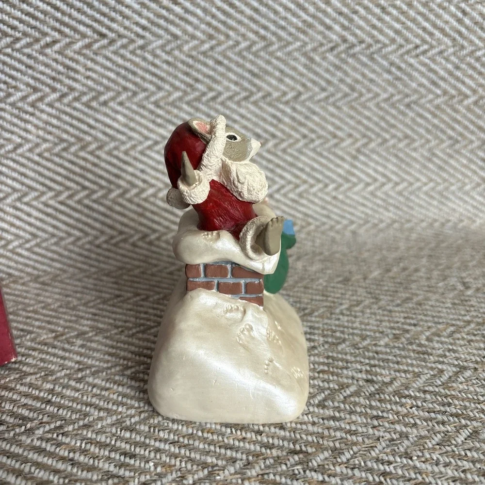 Vintage 1990 Hallmark Tender Touches SANTA IN CHIMNEY Mouse Figurine